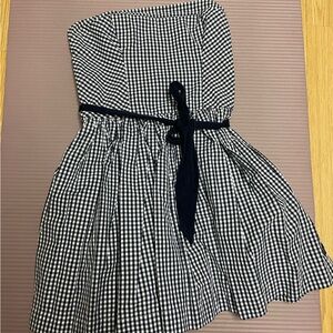 Strapless blue and white dress